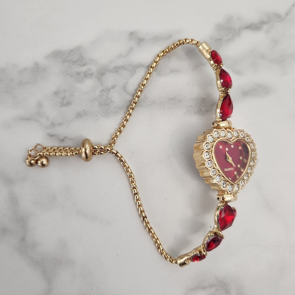 Vintage Red Casual Heart Shape Jewelry With Rhinestones Womens Watch - Picture 3 of 12